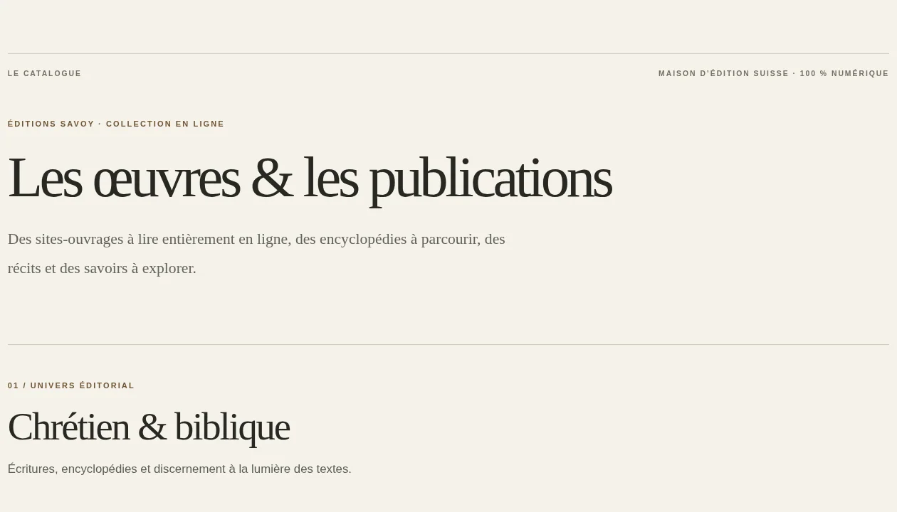 Catalogue des œuvres numériques des Éditions Savoy