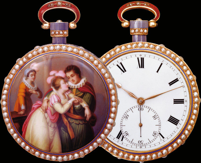 Deux montres de poche ornées créées pour le marché chinois par Bovet Fleurier vers 1830.